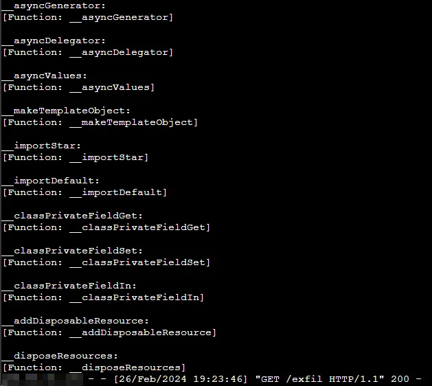 Request to exfil contains our debug info
